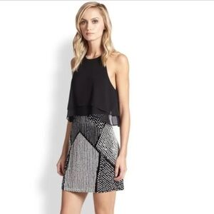 Parker Blk/Ivory Beaded Halter Dress M